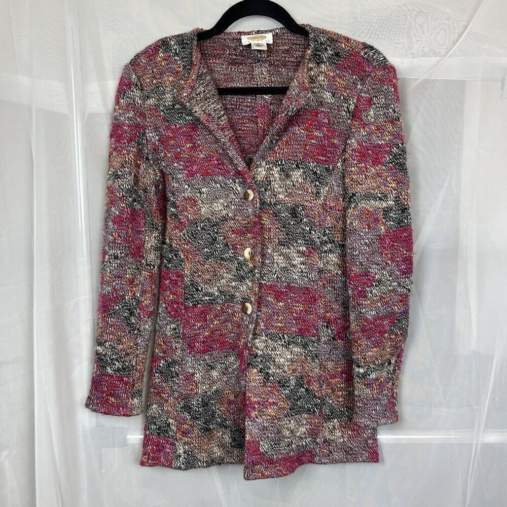 Talbots wool blend rainbow cardigan sweater P artsy lagenlook boho watercolor